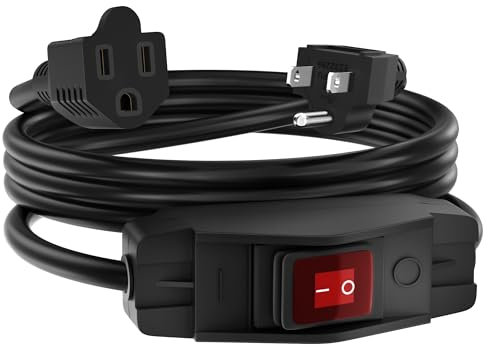 Joinfworld - Cable de extensión conmutado de 8 pies para exteriores, 14 AWG, cable de extensión de 3 puntas con interruptor de encendido/apagado, 15 A, 125 V, impermeable, interruptor de alimentación