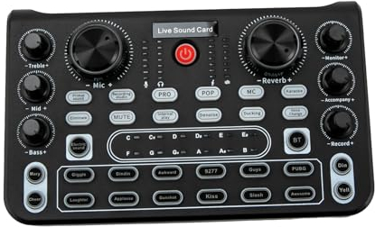 Live-Soundkarte, Soundboard Multi-Effekte-Mixer mit 12 Spezialeffekten 8 Modi Bluetooth-kompatible Typ-C-Schnittstelle für Live Youtube Streaming PC Aufnahmestudio und Gaming