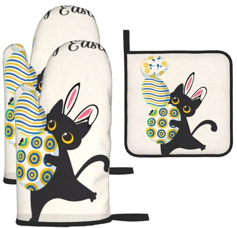 Black Cat Printed Oven Mitts And Pot Holders Sets Oven Mitts Heat Resistant Oven Gloves For Cooking Baking Kitchen BBQ