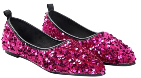 Minetom Damen Ballerinas Elegant Glänzende Pailletten Flache Ballerinas Spitze Zehe Glitzer Bequeme Party Hochzeit Flats Schuhe A Rot 42 EU