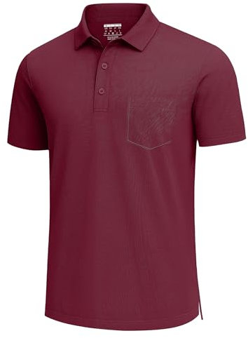 EKLENTSON Men's Breathable Polo Shirts Polyester Moisture Wicking Sports Golf Tennis Shirts Short Sleeve Summer Collared Solid Casual Tops Wine Red,M