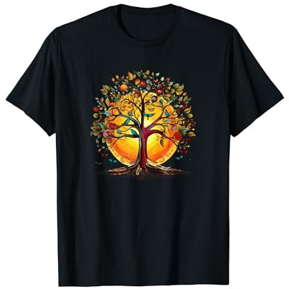 Baum des Lebens Sonnenuntergang, farbenfroher Lebensbaum T-Shirt