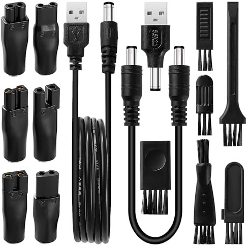 KUOQIY 9 Stücke Rasierer-Ladekabel-Set, 5V Rasierer Ladegerät Netzkabel USB Adapter Set, USB Shaver Charger Cable, mit 6 Stücke Pinsel, für eine Vielzahl von elektrischen Haarschneidern, Rasierern