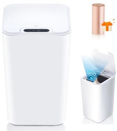Cubo de Basura Automático con Sensor de Movimiento Papelera Baño con Tapa Extraible Cubo de Basura Inteligente Blanca Trash Can Oficina con Bolsas Incluidas 8,5L Reciclaje