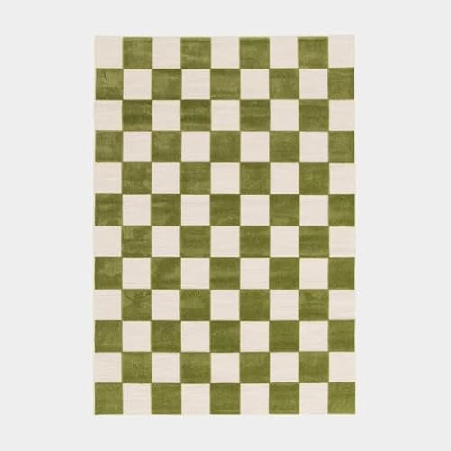 Decoweb Tapis extérieur et intérieur Motif Damier - Marius - Vert Pistache - 160 x 230 cm