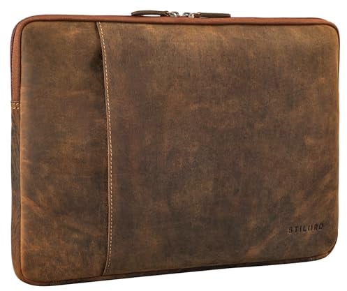 STILORD 'Ino' Laptop Sleeve Hülle Leder Schmale Laptop-Tasche 15.6 Zoll Arbeitstasche Herren und Damen Vintage Dokumententasche A4 Schutzhülle aus Echtleder, Farbe:calais - braun