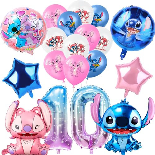 Sti-tch Geburtstagsdeko, Kinder Party Deko 10 Jahre, 14 Stück Luftballons Geburtstag Geburtstagsdeko Kinder, Kindergeburtstag Luftballons für Junge und Mädchen Geburtstag Party Supplies