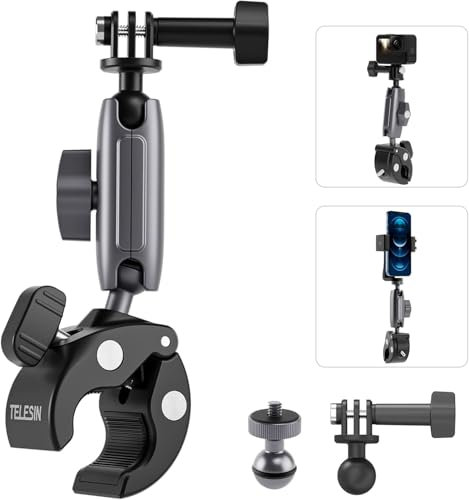 TELESIN Motorrad Halterung für Go Pro, Aluminium Action Kamera Fahrrad Lenker Halter mit Dual 360° Drehbare Kugelkopf, Bike Handlebar Mount für DJI Osmo Action Insta-360 X4 X3 Go 3 Hero 12 11 10 9