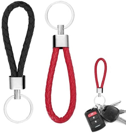 2PCS Leather Keyring Braided Rope Car Keychain Braided Strap Keyring Holder Woven Rope Key Chain Fob Hanging Ornament Business Gift Leather Keychain for Men and Women Car Home Office Keys