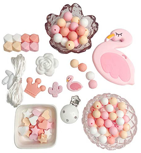 Silikon Lose Perlen Set für DIY Halskette Armband Schmuck Rosa Making Kit