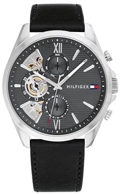 Tommy Hilfiger Multi Zifferblatt Quarz Uhr für Herren mit Schwarzes Lederarmband - 1710644