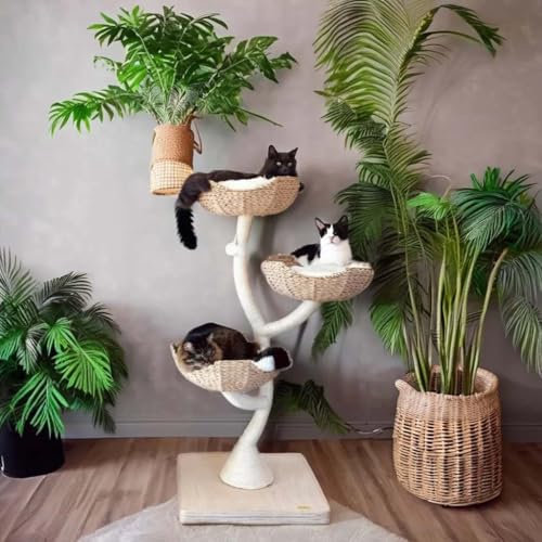 Arbre à chat en bois naturel pour Halloween - Tour à gratter - Hamac - Grande taille - Jouet parfait pour escalader les chats