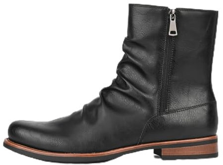 LVTFIYQX Stivali Cowboy Corti per Uomo con Pieghe, Stivali da Equitazione in Pelle con Cerniera Laterale e Punta Tonda, Adatti per l'uso all'aperto in Autunno e Inverno,Nero,45