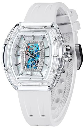 TSAR BOMBA Damen Armbanduhr Luxus Tonneau Schweizer Uhren für Frauen Diamant Luxus Armbanduhren Analog mit Quarzwerk Elegante Geschenke 50M Wasserdicht