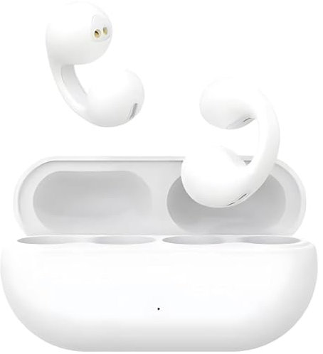 Bone Conduction Headphones Wireless Earbuds, Clip On Bluetooth 5.3 Earbuds, Wireless Open Ear-clip Bluetooth Running Earring Cycling Earphones, Mini Pain-Free Noise Canceling and more (White)