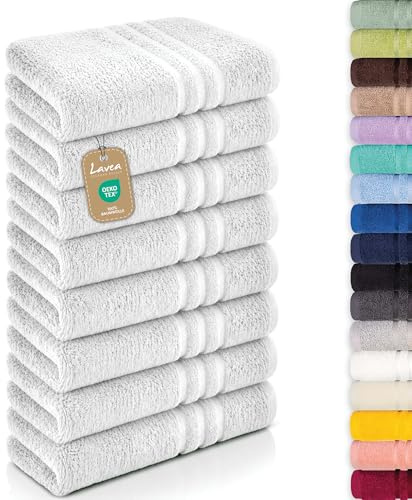 Lavea® 8er Set Handtücher 50x100 cm - Weiß | Elena Frottiererie, 100% Baumwolle, Saugstark & Weich, Handtücher Set, Waschbar, Gäste Handtücher, Frottierhandtuch