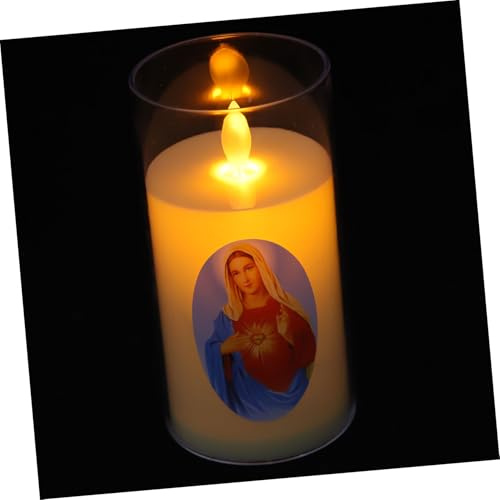 HOMSFOU Prayer Candle Led Battery Operated Flickering Mary Candle Small Night Light for Indoor Religious Use Memorial and Home Altar Decor