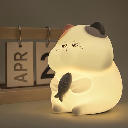 Danolt Nachtlicht Kinder, Dimmbares LED Nachtlicht aus Silikon, 16 Farben, Fernbedienung, Wasserhahn-Sensor, Typ-C-Ladekabel, Katzen - 02