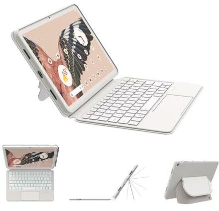 eip Magnetix Keyboard Case for Google Pixel Tablet 11 inch (2023), Adjustable Viewing Angle, Detachable, Easy Carry, Protective Cover Compatible with Speaker Dock, 7 Backlight Color, White, US Layout
