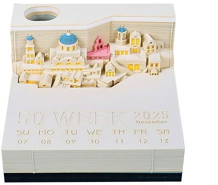 3D-Kalender 2025,3D-Papierskulptur Magic Castle Wochenkalender,3D-Tränenpapierkalender 2025,Kreative Notizzettel für Büro und Zuhause, DIY Arbeitsplattendekorationen (Schöne Stadt)