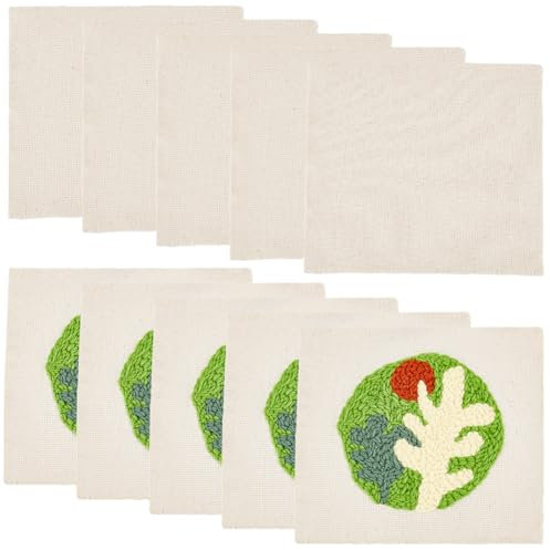 BENECREAT 10-teiliger Punch-Needle-Stoff, 19x21cm antikweißer Leinen-Handarbeitsstoff mit Leinwandbindung, Leinen-Kreuzstich-Stickstoff für DIY-Kunsthandwerk