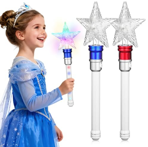 Amosfun Leuchtender Zauberstab Stern 2Er Set Led Kinder Zauberstab Leuchtend Drehbarer Glitzerstab FüR Party Konzert KostüMzubehöR Und Kinderrollenspiele 14.57X4.72X1.57In