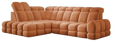 DomoHome Ecksofa Tollo Orange Salvador-Stoff Linke Seite 302x217x105 cm, L-Form Sofa mit Schlaffunktion, Bettkasten 120x85x17 cm, Elektrisch Verstellbar