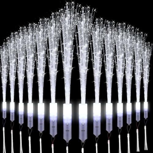 Lot de 12 plumeaux lumineux de mariage - En fibre optique - Blanc - En fibre optique - Pour mariage, fête, petit cadeau, anniversaire d'enfant, concert