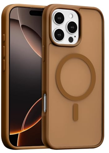RALEAVO for iPhone 16 Pro Magnetic Case for Magsafe Matte Cover, Brown | For iPhone 16 Pro Compatible with Magsafe Phone Case, Translucent Hard PC Shockproof Protective Slim Case for Men & Women