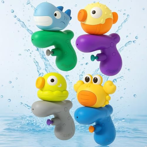 Niedliche Tier-Wasserpistolen – Mini Wasserpistole Kinder 4er Set, 80ml Spritzpistolen für Jungen & Mädchen, 2–6m Reichweite, ABS Badespielzeug für Garten, Strand & Badewanne (4er Set)