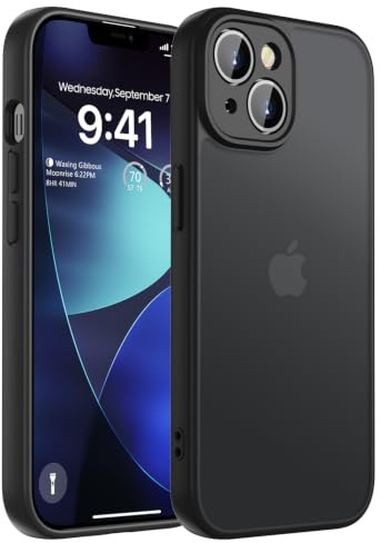 KPPIT für iPhone 14 Hülle, Schwarz | Anti-Fingerabdruck, Vollständiger Kameraschutz, Militärschutz Stoßfest Kratzfest Haltbarkeit, Durchscheinend Rückseite