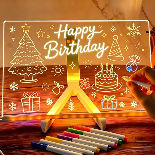 Satiskid LED-Notiztafel mit 7 Farben, 30 x 20 cm, Acryl, trocken abwischbare Tafel mit Licht, LED-Zeichen-Schreibtafel für Kinder, beleuchtetes Nachrichten-Notizbrett mit Ständer für Zimmer/Geschäft