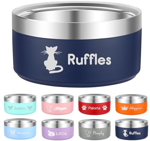EinzigGeschenk Personalised Metal Dog & Water Bowls with Engraving Name for Pets Gifts, 8 Colours, 3 Sizes (740 ml)