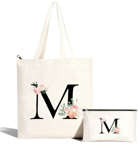 Sac en coton personnalisé avec nom, sac de courses avec lettres, sac fourre-tout et trousse de maquillage, sac de courses en toile avec fermeture éclair, cadeau d'anniversaire pour femme, petite amie