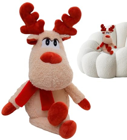 Générique Weihnachts-Rentier, Plüsch-Spielzeug, 50 cm, mit rotem Schal, Rentier aus Plüsch | für Zuhause, Wohnzimmer, Schlafzimmer, Freunde und Familie
