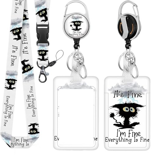 Schlüsselband & ID Kartenhalter Set, Ausweishalter mit Schnalle Lanyard, Abnehmbarem Lanyard für Doktor & Lehrer, Praktisch Ausweishülle für Visitenkarten, Eintrittskartenb (Katzenmuster)
