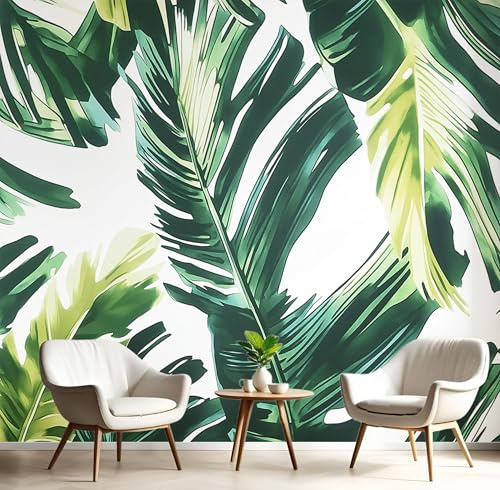 Papel Tapiz Fotográfico 3D Verde Esmeralda Hojas De Palma Lineales 450X300Cm Pintado Panorámico,Plantas Tropicales Murales Decoración Pared Moderna Para Cuarto De Niño Dormitorio Salón Oficina