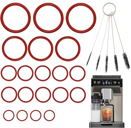 Glamifyr 20× Silikon Dichtungsringe + 5× Reinigungsbürsten – O-Ring Wartungsset kompatibel mit De'Longhi ESAM/ECAM/ETAM, für Brühgruppe, Thermoblock, Flowmeter & Druckschlauch