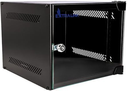 Extralink Netzwerkschrank 10 Zoll 4HE - Serverschrank 310 mm Tiefe - Stand- oder Wandmontage, Traglast 30 kg, 180° Öffnung, Schwarz – ideal für Heimnetzwerk & IT-Geräte