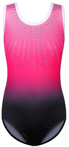 ZNYUNE Fille Justaucorps Gymnastique Danse Multicolor Imprimé sans Manches B424 Noir Rose Rouge 12A