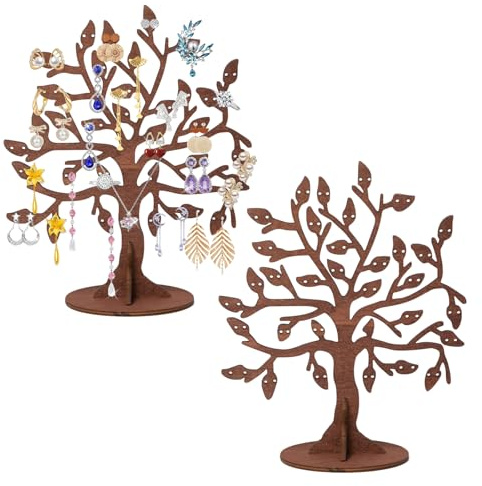 Bofanze 2 Pezzi Porta Collane da Appendere Albero Espositore per Orecchini | A forma di albero, con 64 fori, per orecchini, legno, collane e bracciali