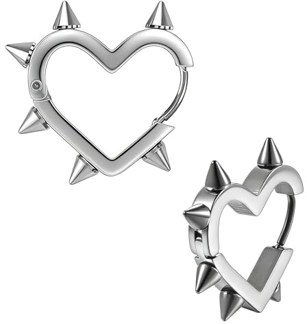 Gothic Spike Heart Earrings, 1 Pair Silver Hoop Earrings for women, Silver Jewellery Emo Accessories, Punk Emo Gothic Jewellery, Grunge Goth Accessories