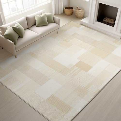 Generisch Waschbarer Teppich 60 x 90 cm, Moderner Flauschiger Kurzflor Teppich, Kariert Minimalistisch Living Room Schlafzimmer Esszimmer Bedroom Teppiche, Braun Weiß