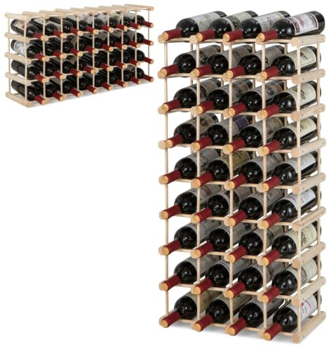 COSTWAY 36 Bottles Wine Rack, Freestanding Drink Display Shelf (Natural) | 9 Tier Traditional Wine Storage Holder, Bottles Display Shelf, Bar Storage Shelves for Kitchen Pantry Cellar