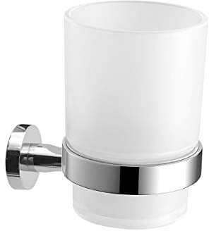 OlBu Soporte para cepillo de dientes, vaso de vidrio esmerilado de acero inoxidable 18/10 montaje en pared