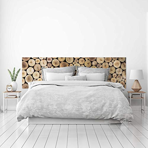MEGADECOR Testiera per letto in PVC, decorativa, economica, con struttura in legno, taglio transversale, tronchi impilati, varie misure (115 cm x 60 cm)