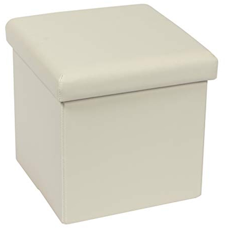 Bonlife Weiß Pouf Hocker Imitationsleder Kiste mit Deckel Sitztruhe Schlafzimmer Möbel Faltbare Truhe Aufbewahrung Maximale Belastung 150kg 30x30x30cm