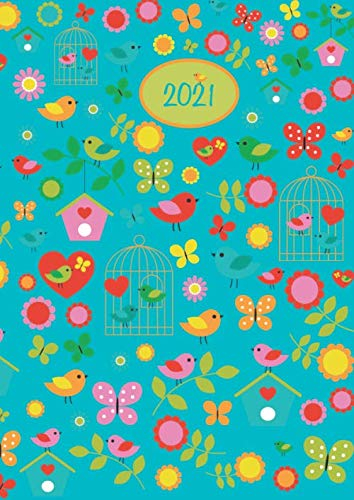 2021: 2021 Dicker Kalender – BIRDS blau / VÖGEL – Spiralbindung – pro Tag eine volle DIN A4 Seite Platz – Tageskalender | Bürokalender | ... | TageBuch-Kalender | KITA-Kalender