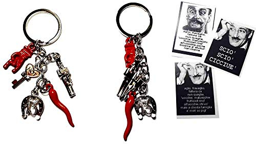 Sie erhalten 2 Schlüsselanhänger mit Horn klein Geweih ca. 12 cm groß aus Metall und Emaille, + 1 Karte insgesamt 'Fortuna Sätze Überraschung, Handgeweih Horn Amulett Horn Charms Lucky Scio Napoletani