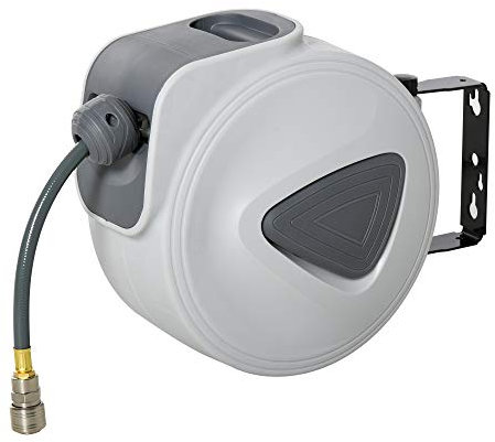 HOMCOM Enrouleur de tuyau à air comprimé - tuyau : 10 m + 0,9 m - Ø intérieur 3/8 (9,5 mm), 1/4 (6,35 mm) BSPT - dévidoir automatique pour tuyau d'air rétractable gris